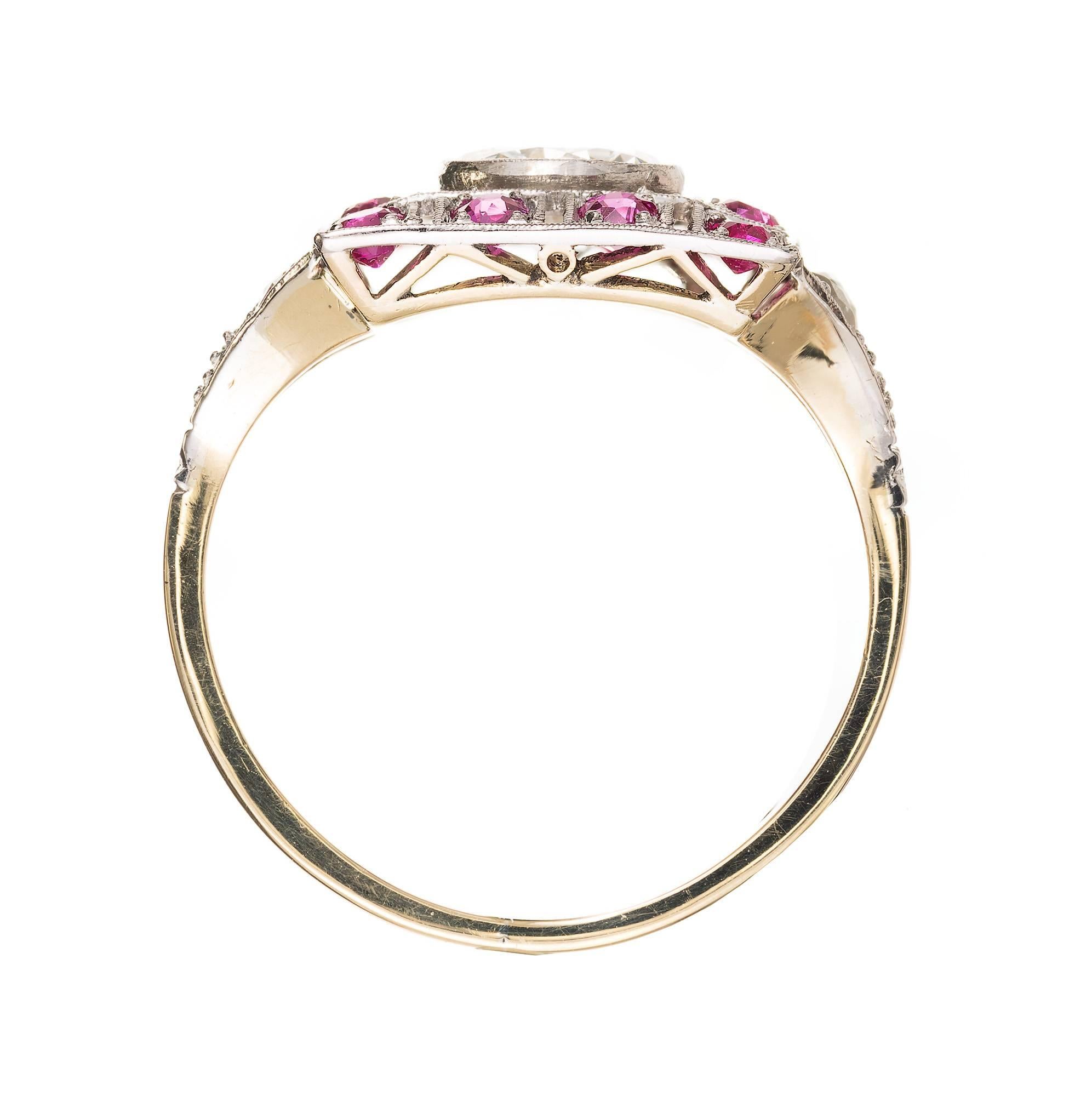 Women's Art Deco Diamond Ruby Gold Platinum Cocktail Ring