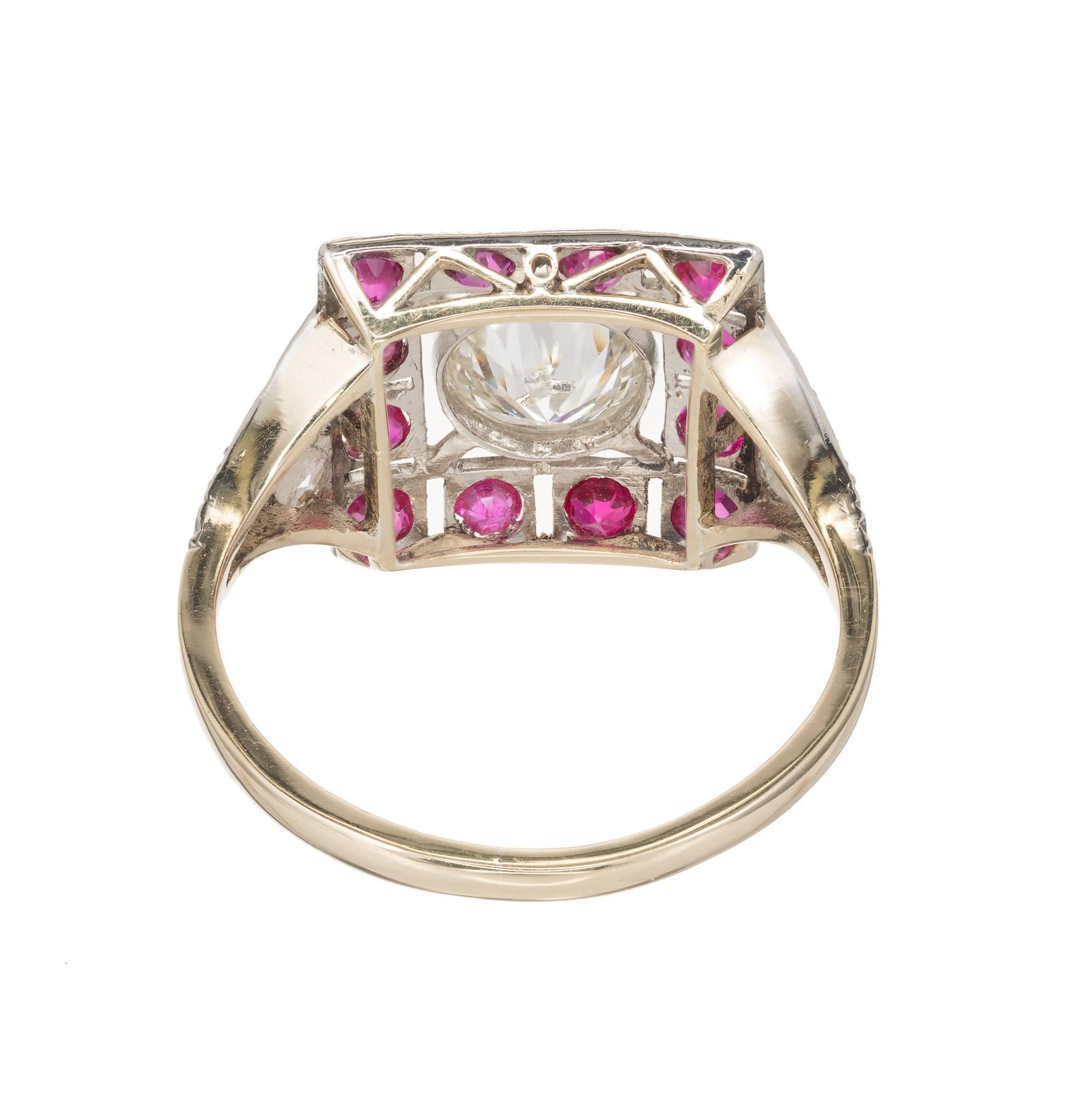 Art Deco Diamond Ruby Gold Platinum Cocktail Ring In Good Condition In Stamford, CT