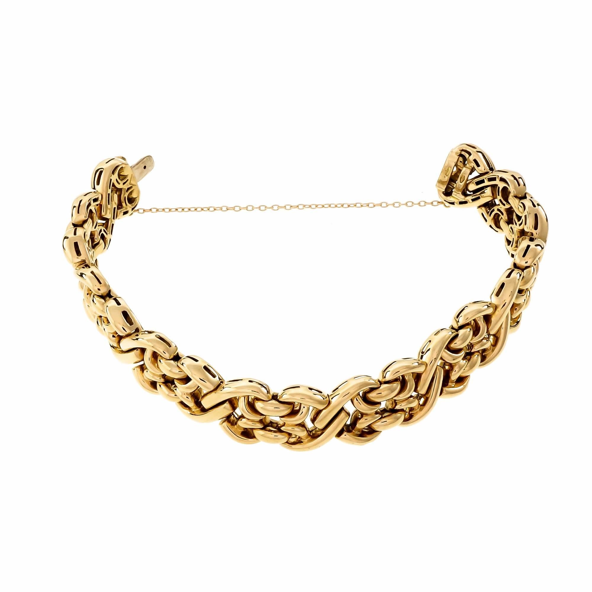 Italian Fancy Gold Wide Link Bracelet For Sale 1