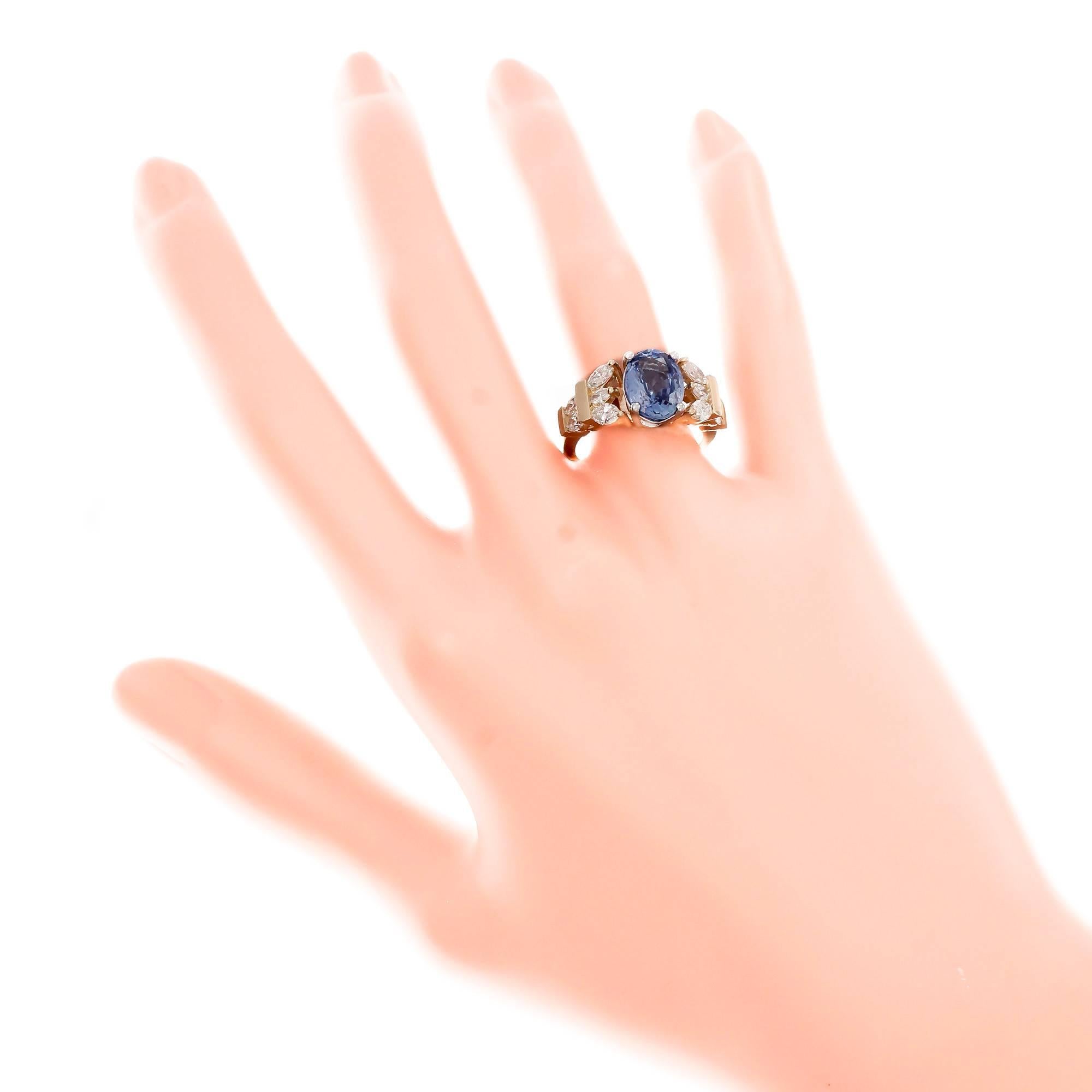 Peter Suchy 3.11 Carat Blue Sapphire Diamond Gold Platinum Engagement Ring For Sale 1