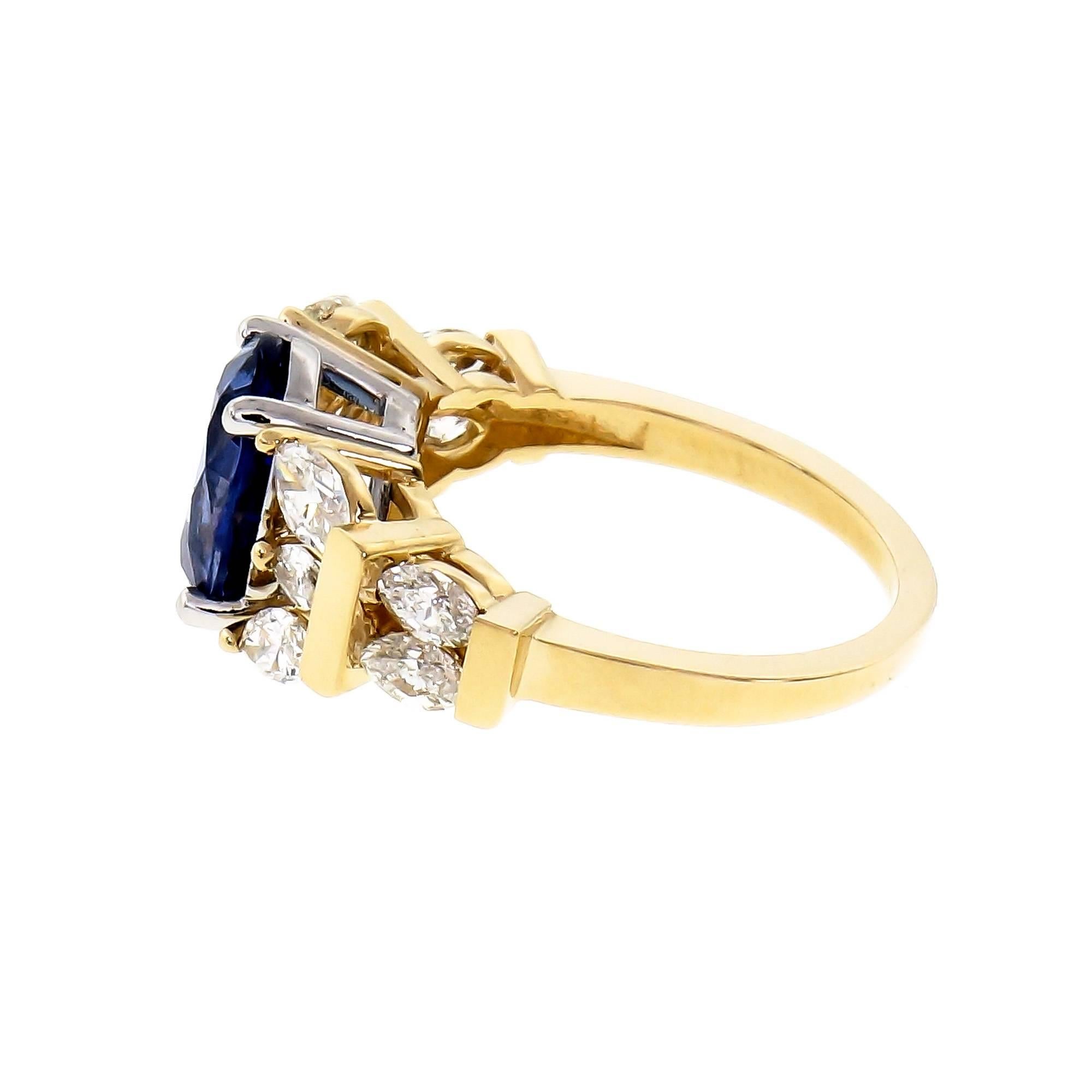 Oval Cut Peter Suchy 3.11 Carat Blue Sapphire Diamond Gold Platinum Engagement Ring For Sale