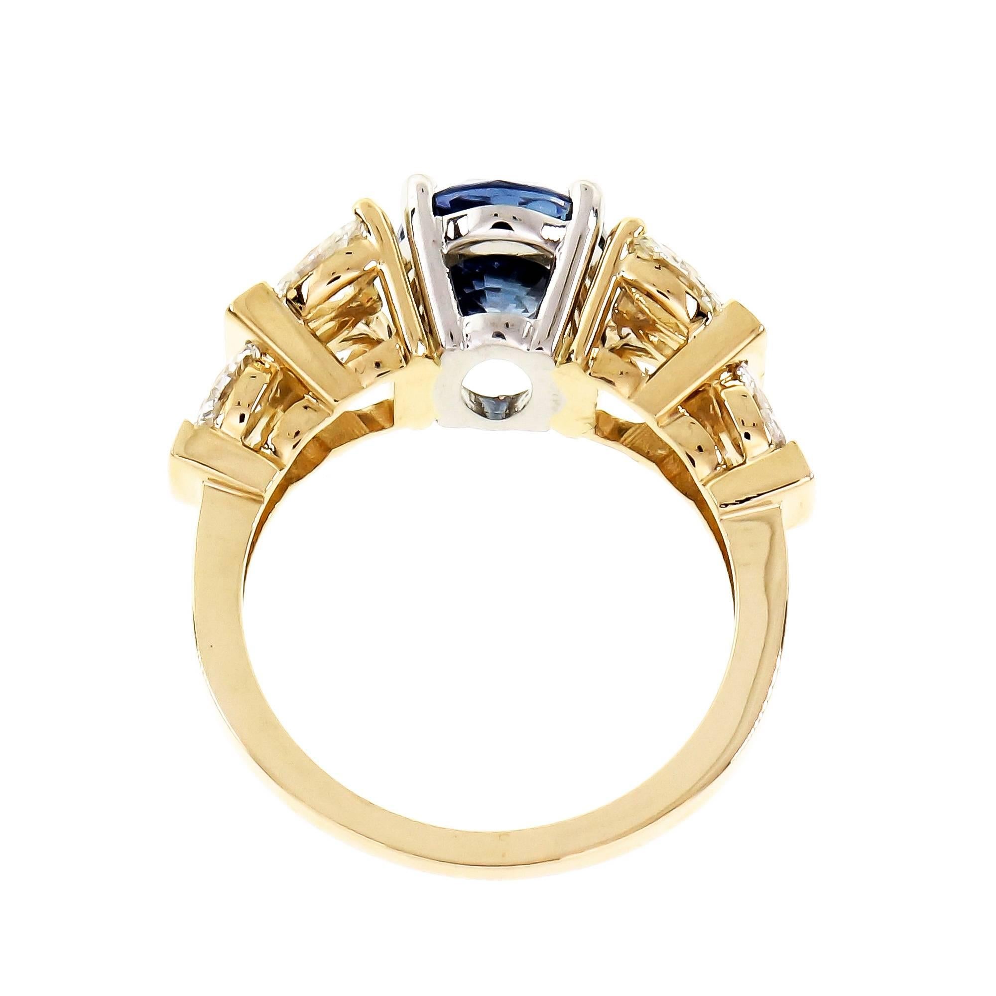 Women's Peter Suchy 3.11 Carat Blue Sapphire Diamond Gold Platinum Engagement Ring For Sale