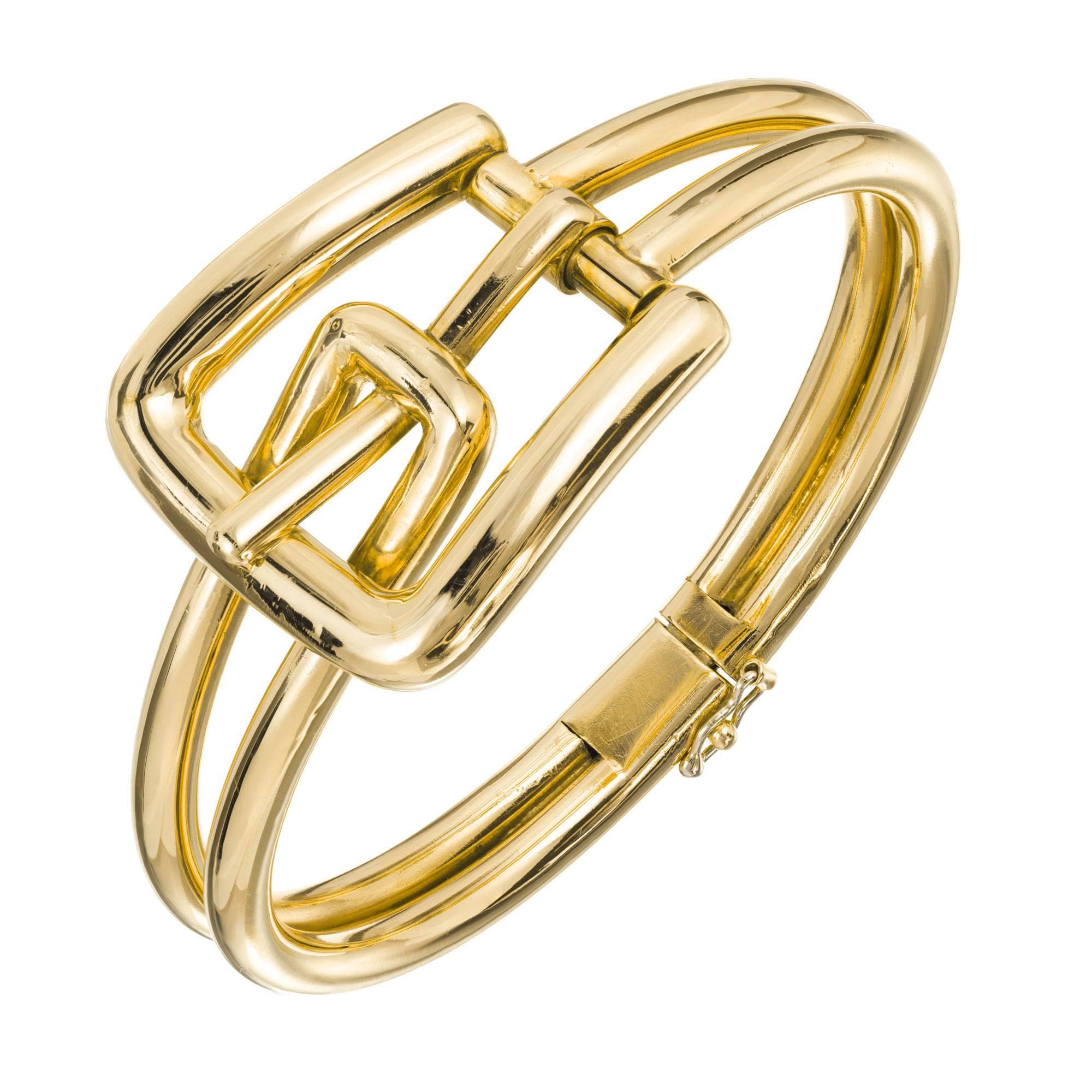 Midcentury Gold Buckle Bangle Bracelet