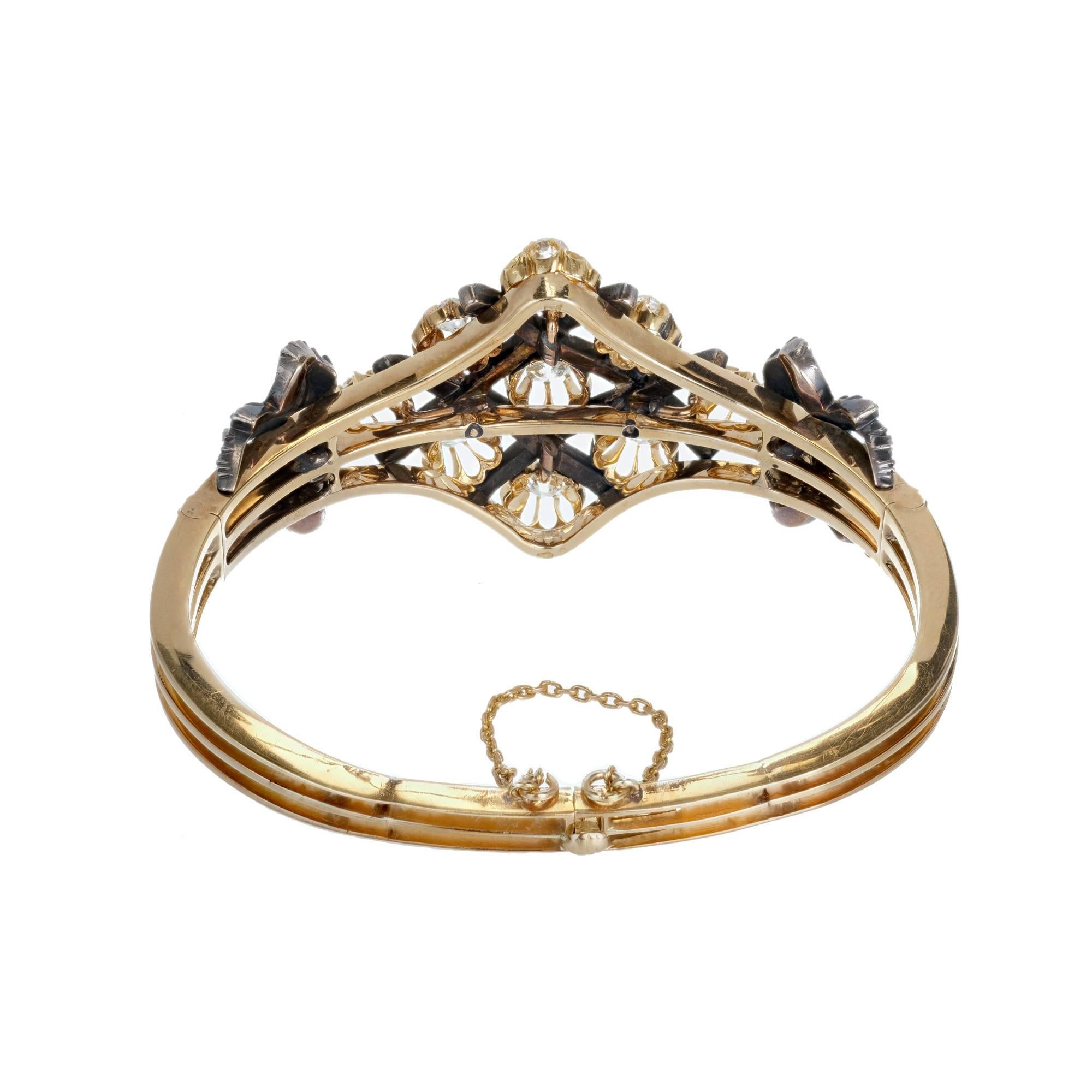 1860's 5.32 Carat Victorian Diamond Silver Gold Bangle Bracelet In Good Condition In Stamford, CT