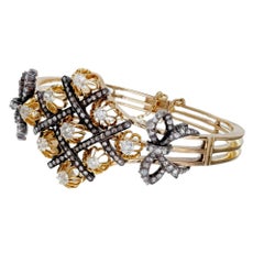 1860's 5.32 Carat Victorian Diamond Silver Gold Bangle Bracelet