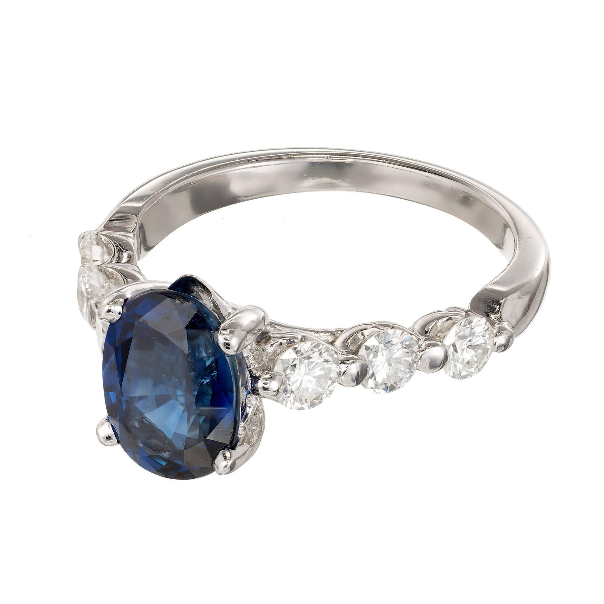 Oval Cut Peter Suchy GIA 2.27 Carat Blue Oval Sapphire Diamond Platinum Engagement Ring