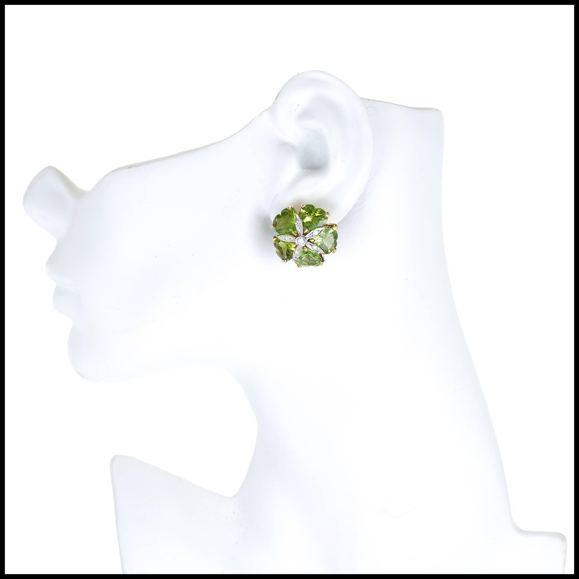 15.00 Carat Heart Shaped Peridot White Diamond Gold Clip Post Earrings 1