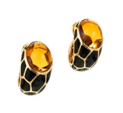 20.00 Karat Citrin Schwarz Emaille Gold Gebogene Clip Post Ohrringe