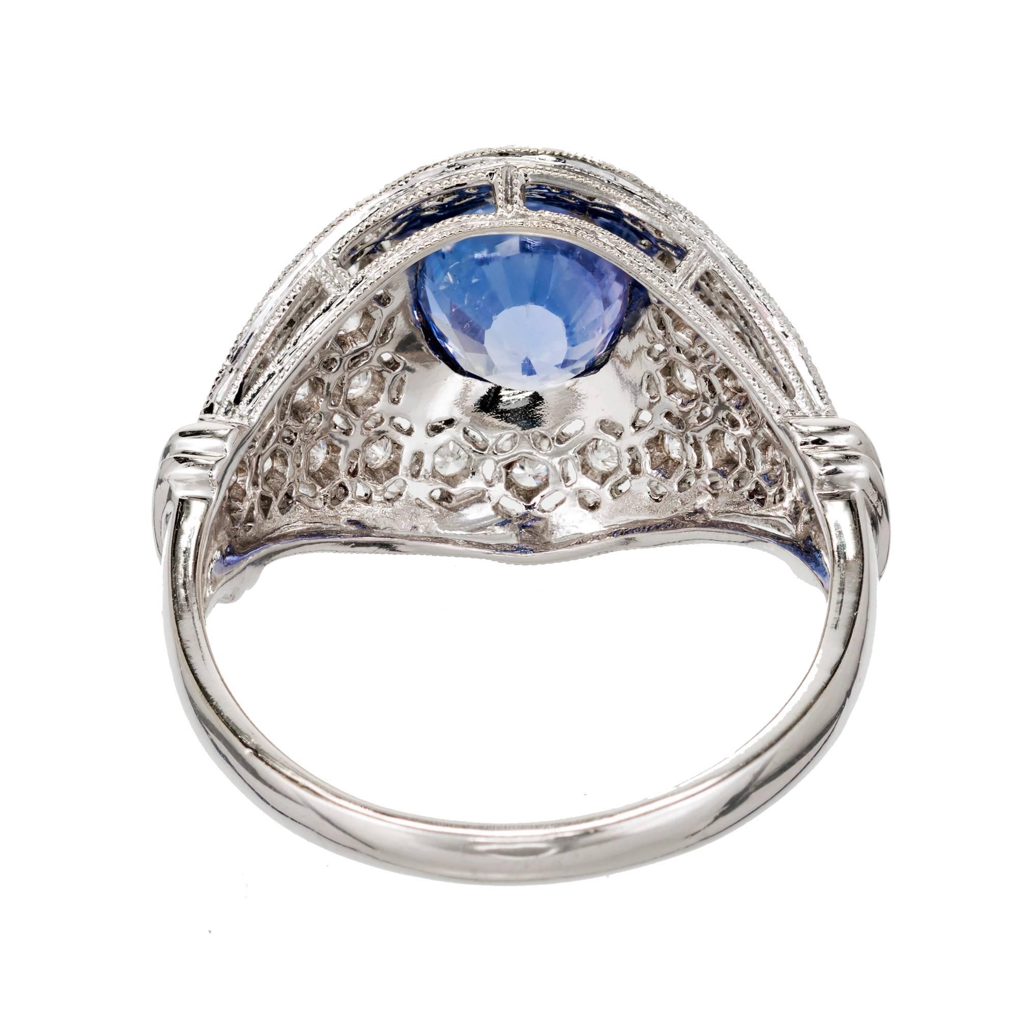 GIA zertifizierter natürlicher blauer Saphir Diamant Dome Cluster Cocktail Ring im Angebot 2