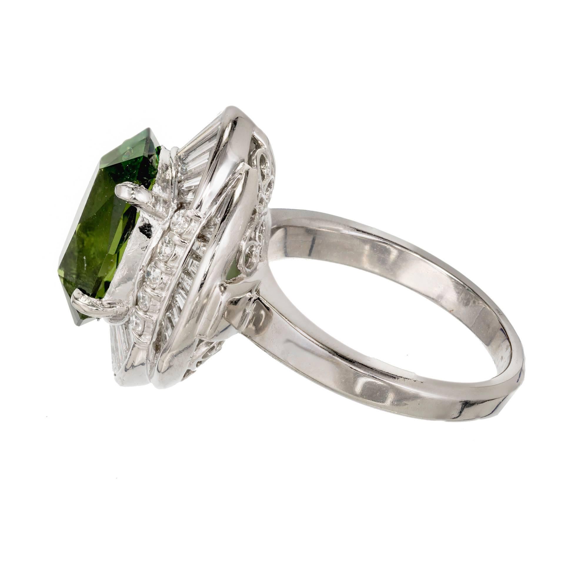4.11 Carat Green Tourmaline Diamond Halo Platinum Cocktail Ring For Sale 3