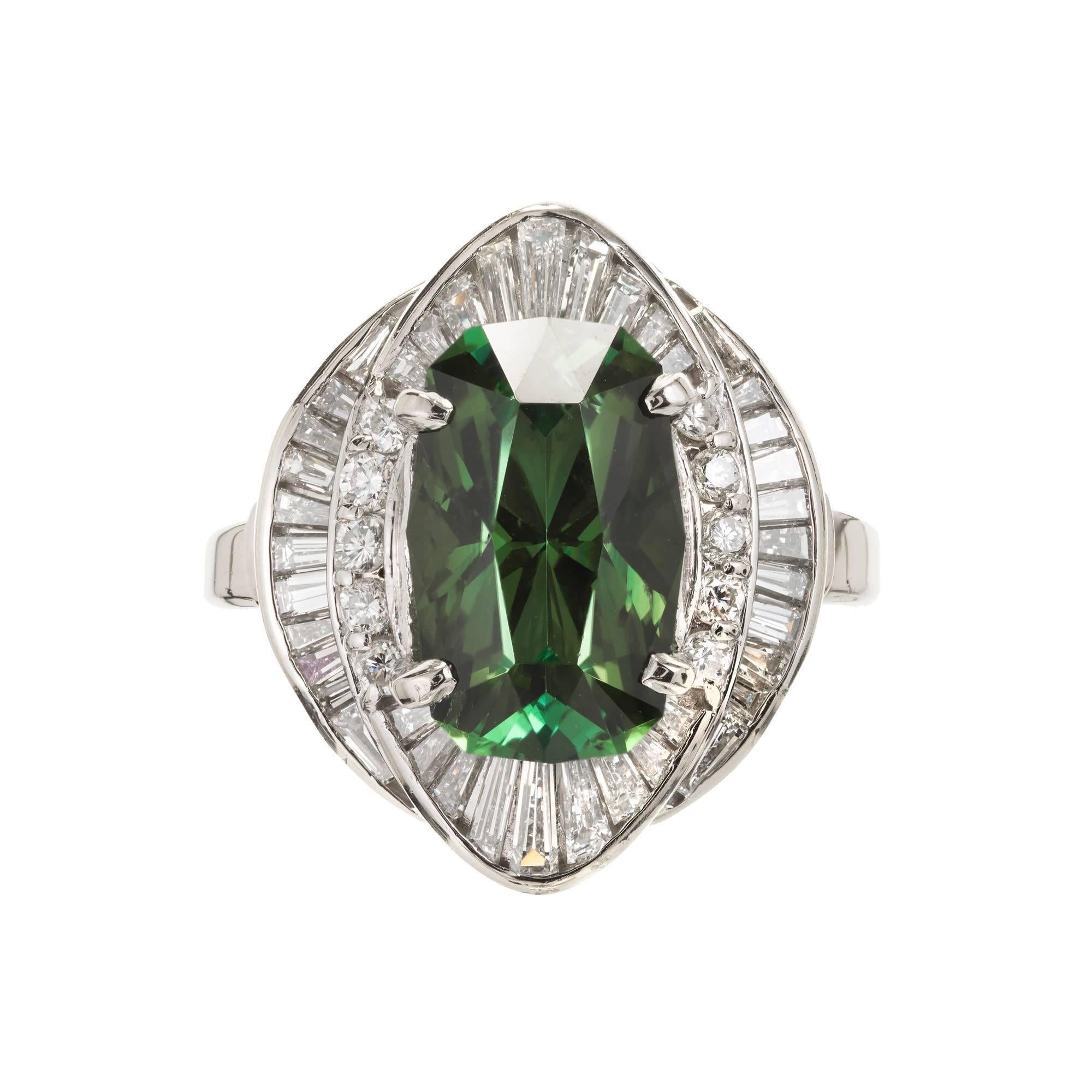 4.11 Carat Green Tourmaline Diamond Halo Platinum Cocktail Ring