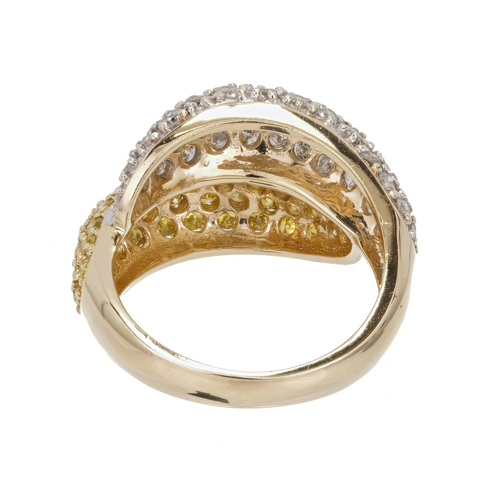 White Yellow Diamond Gold Bypass Cocktail Ring 2