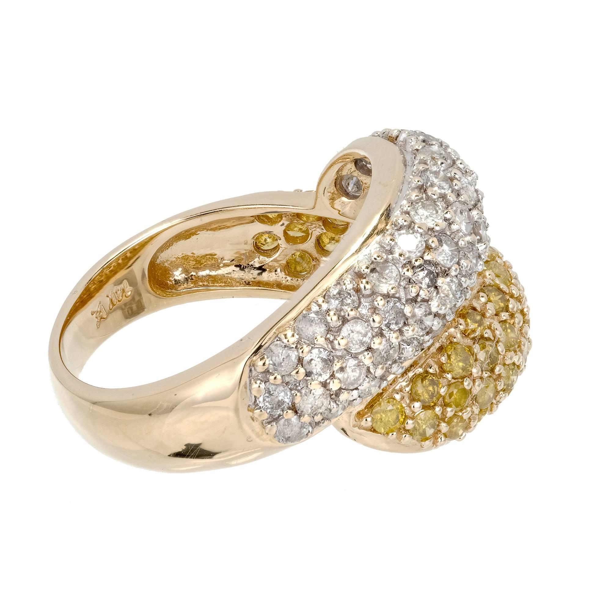 White Yellow Diamond Gold Bypass Cocktail Ring 3