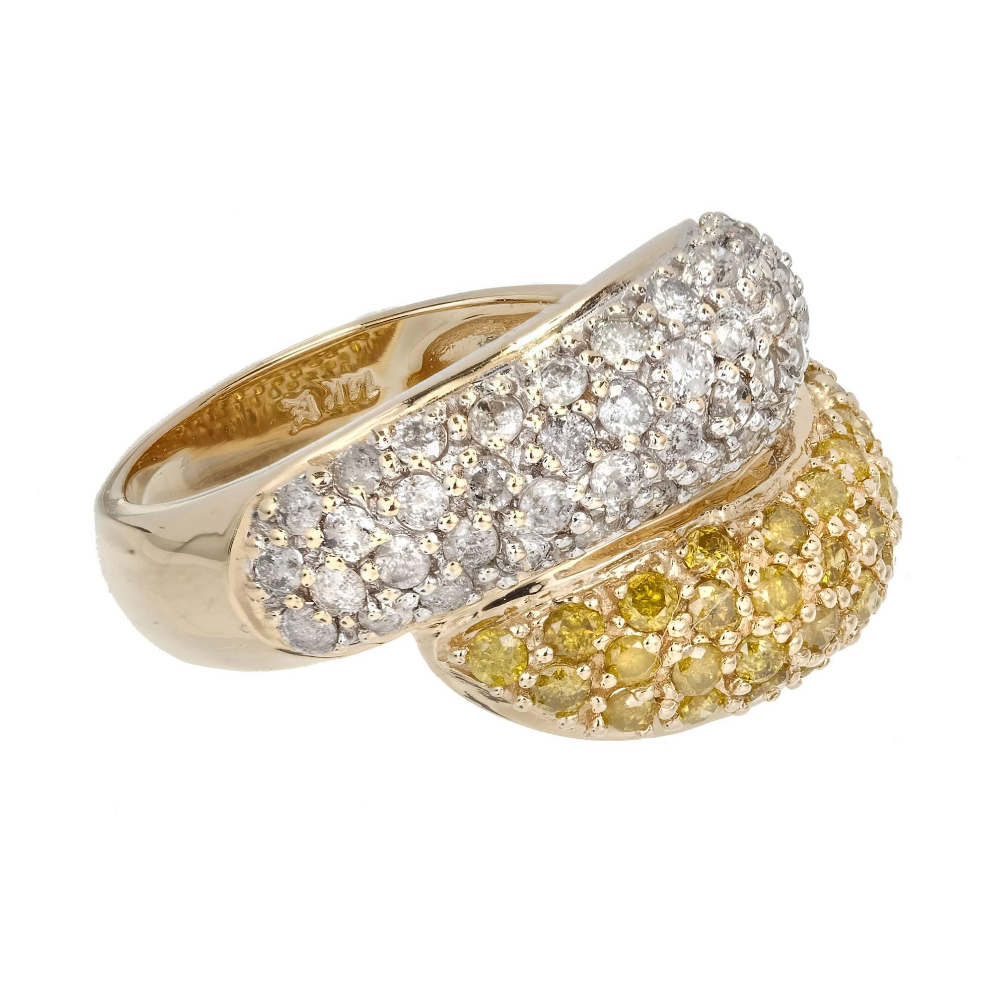 White Yellow Diamond Gold Bypass Cocktail Ring 4