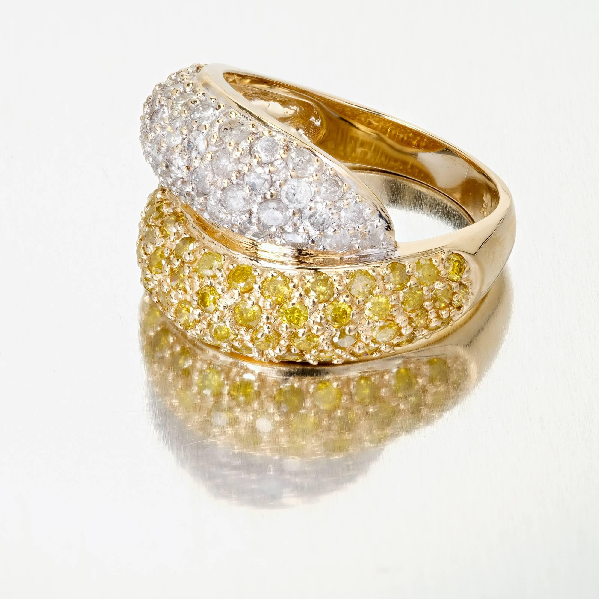 White Yellow Diamond Gold Bypass Cocktail Ring In Good Condition In Stamford, CT