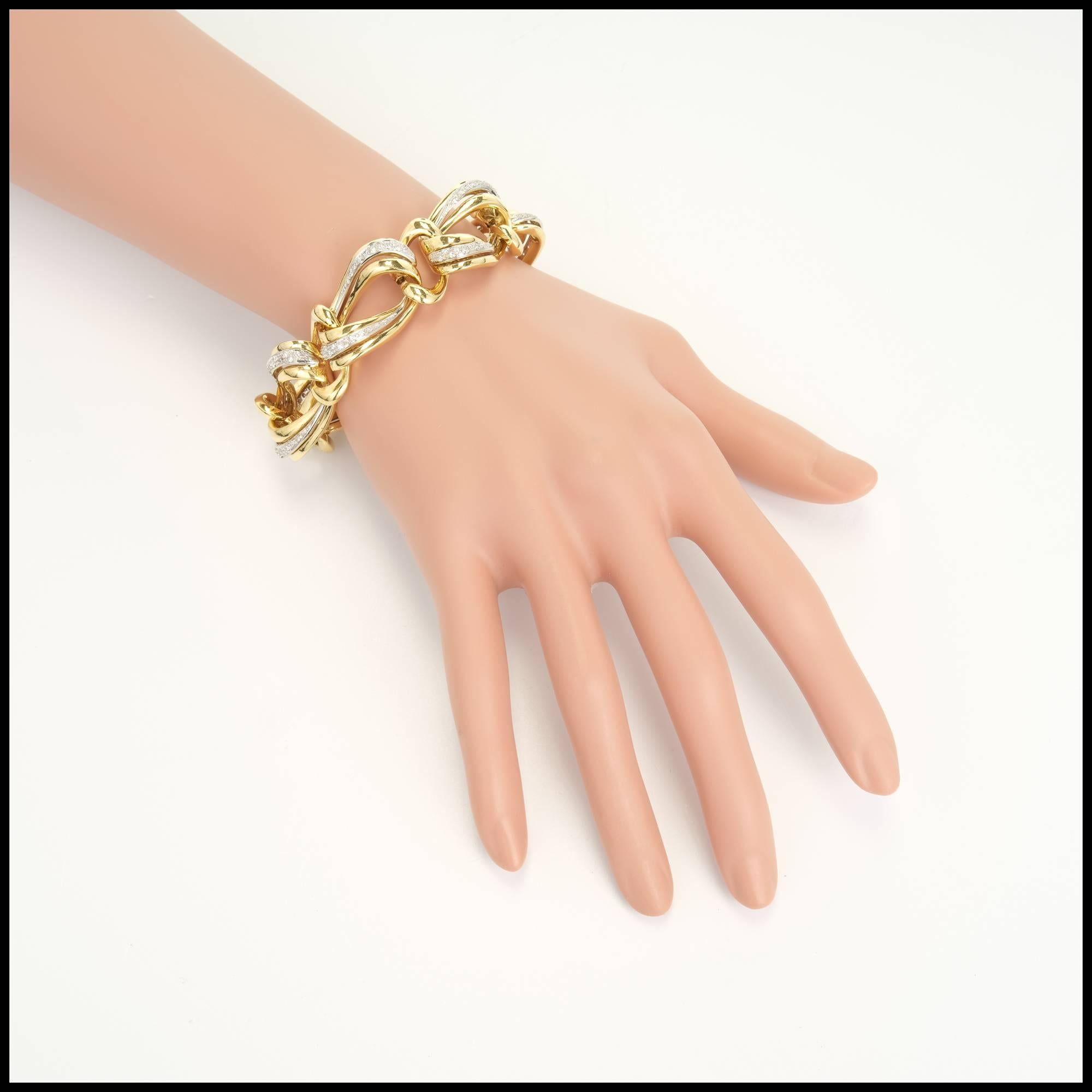 .85 Carat Pave Diamond Gold Swirl Link Bracelet 1