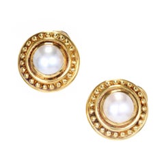 Retro Judith Ripka Mabe Pearl Gold Earrings