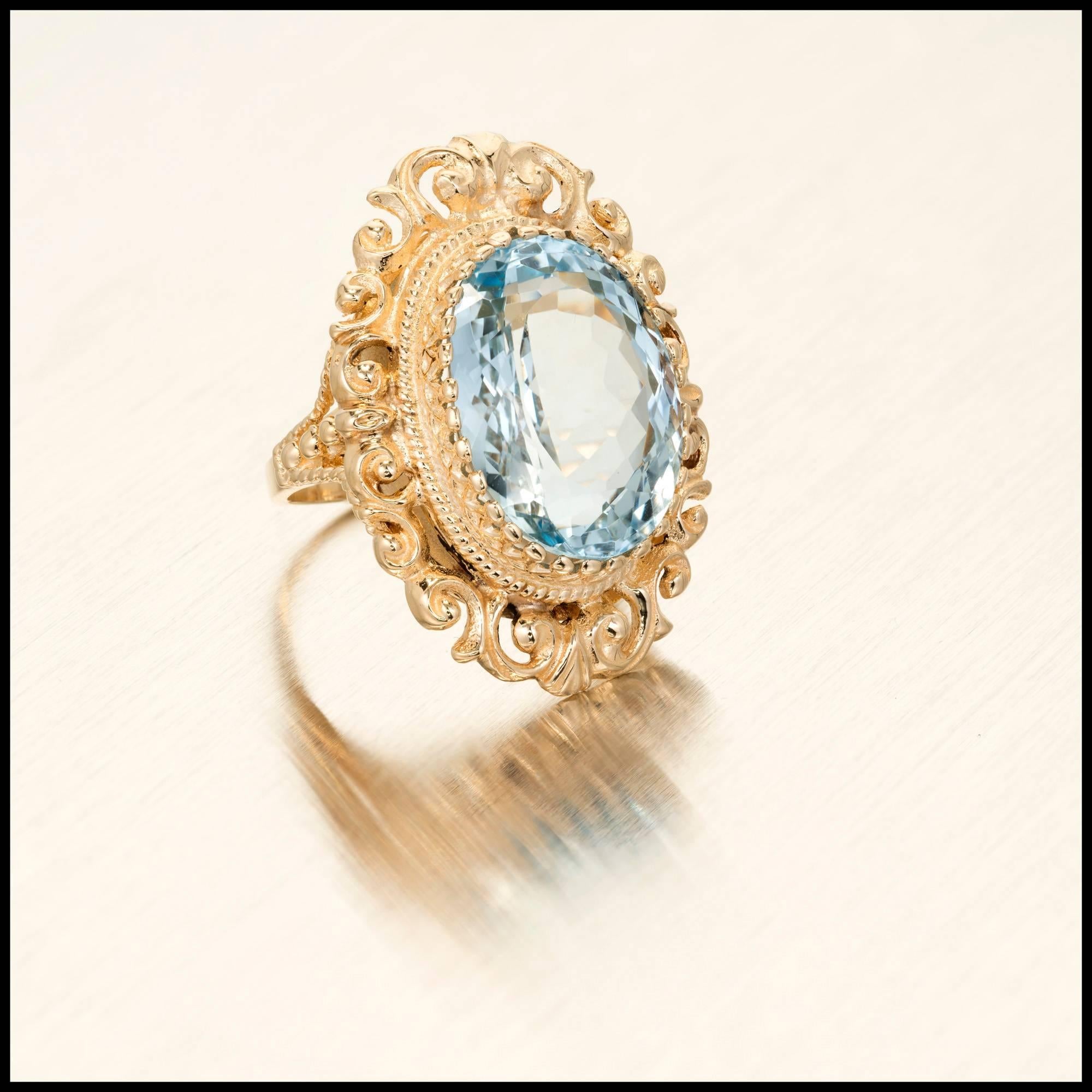 Oval Cut 18.00 Carat Oval Bright Blue Topaz Gold Cocktail Ring For Sale