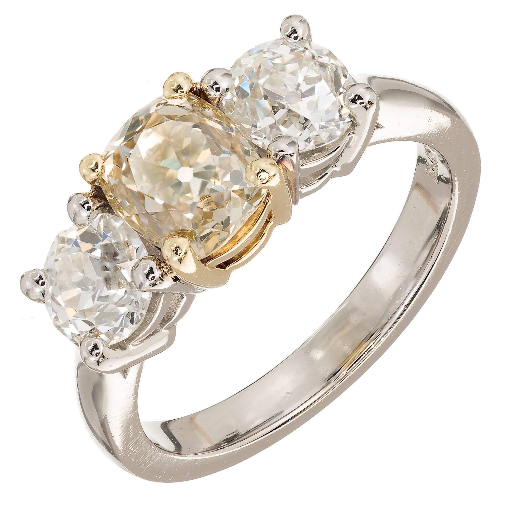 Peter Suchy 2.78 Carat Three-Stone Fancy Yellow Diamond Platinum Engagement Ring