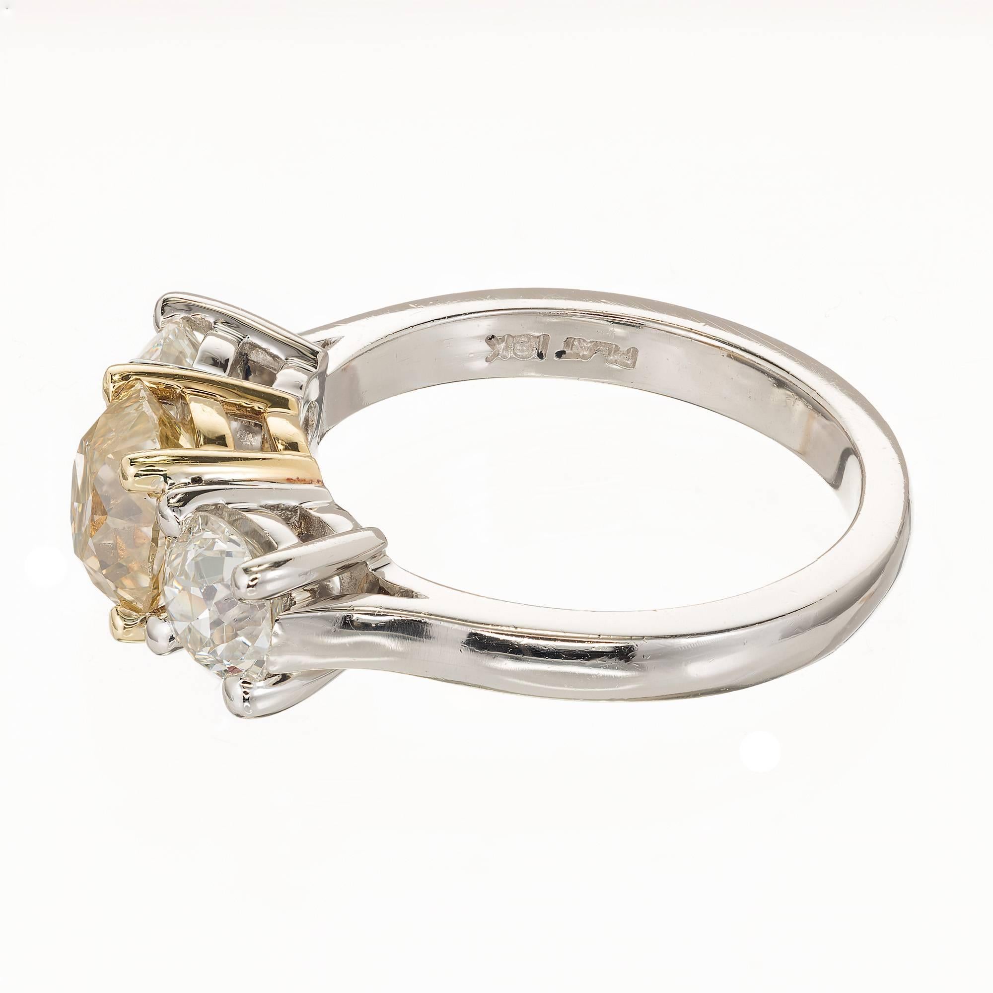 Peter Suchy 2.78 Carat Three-Stone Fancy Yellow Diamond Platinum Engagement Ring 1
