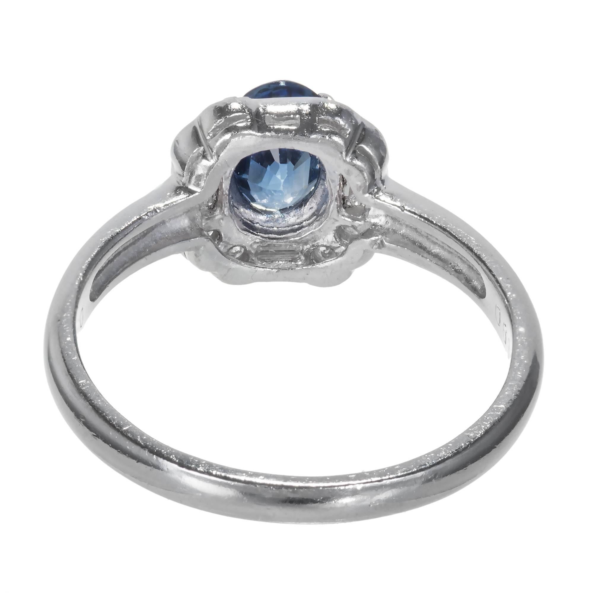 Oval Cut Ceylon .80 Carat Oval Sapphire Round Diamond Platinum Engagement Ring For Sale