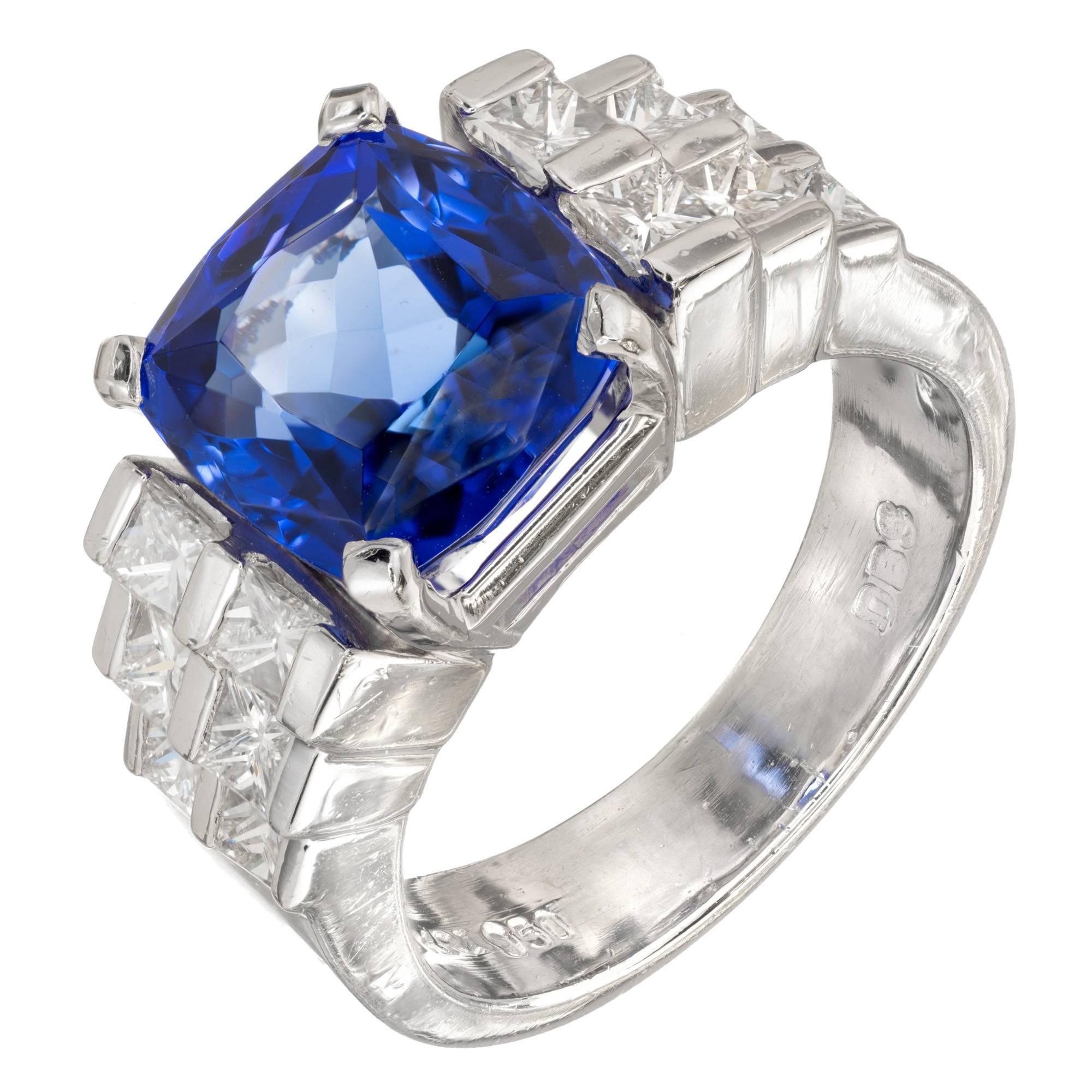 Peter Suchy 6.38 Carat Blue Tanzanite Princess Diamond Platinum Engagement Ring