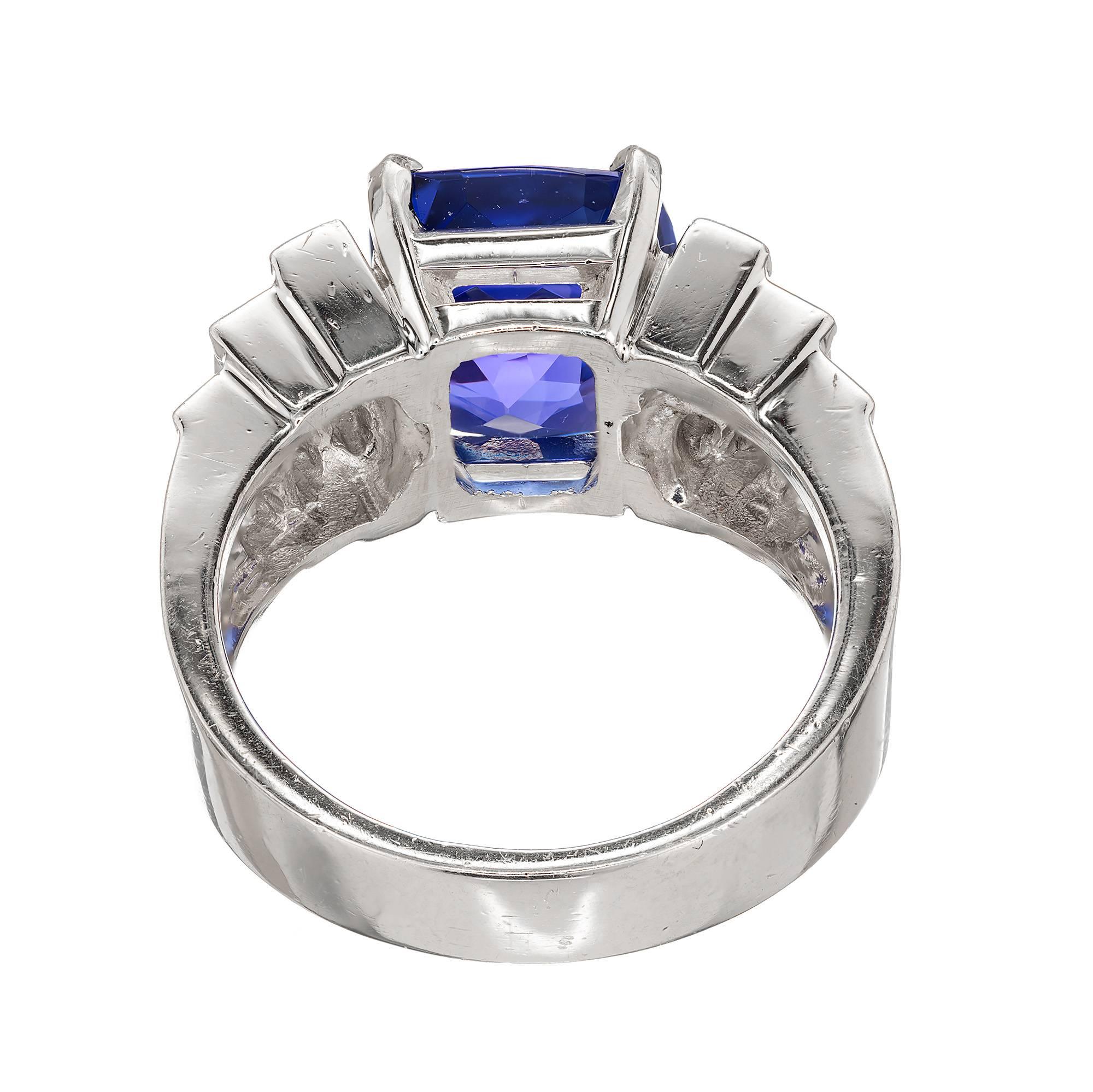 Women's Peter Suchy 6.38 Carat Blue Tanzanite Princess Diamond Platinum Engagement Ring