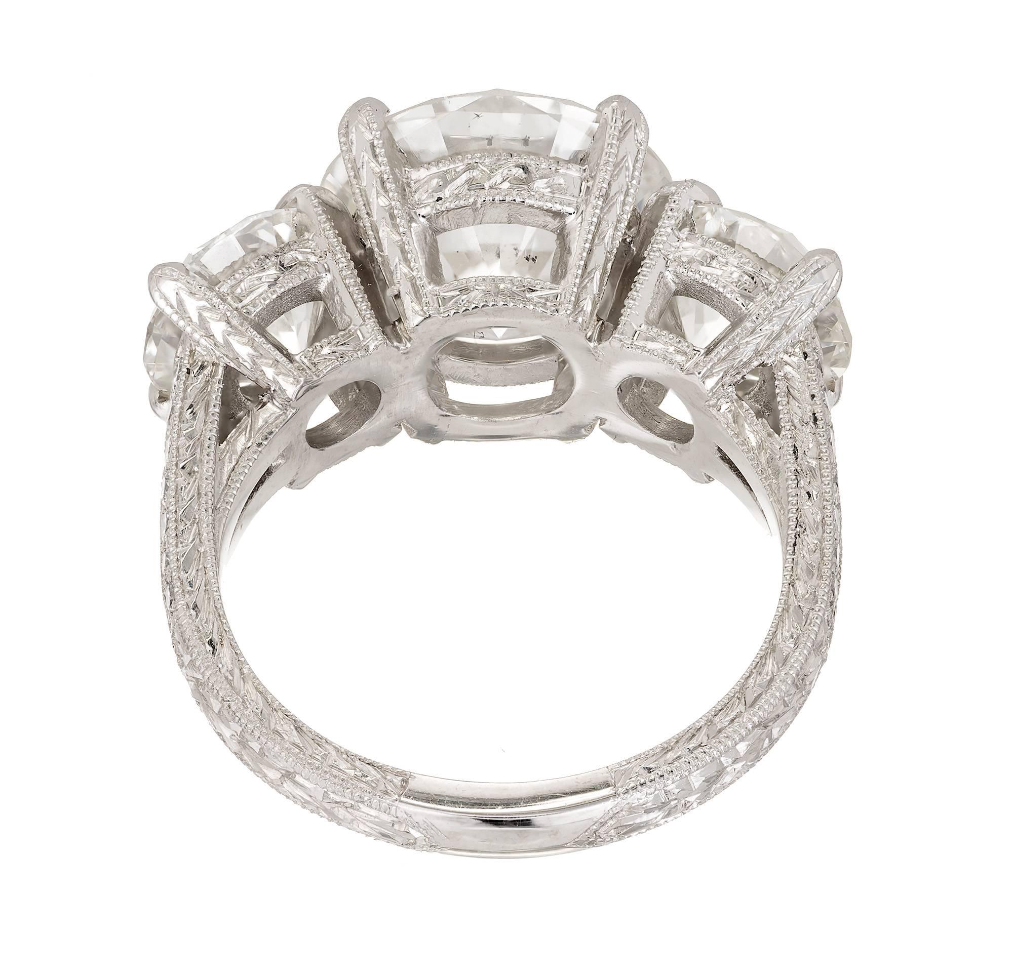 Round Cut Peter Suchy 5.46 Carat Diamond Three-Stone Platinum Engagement Ring