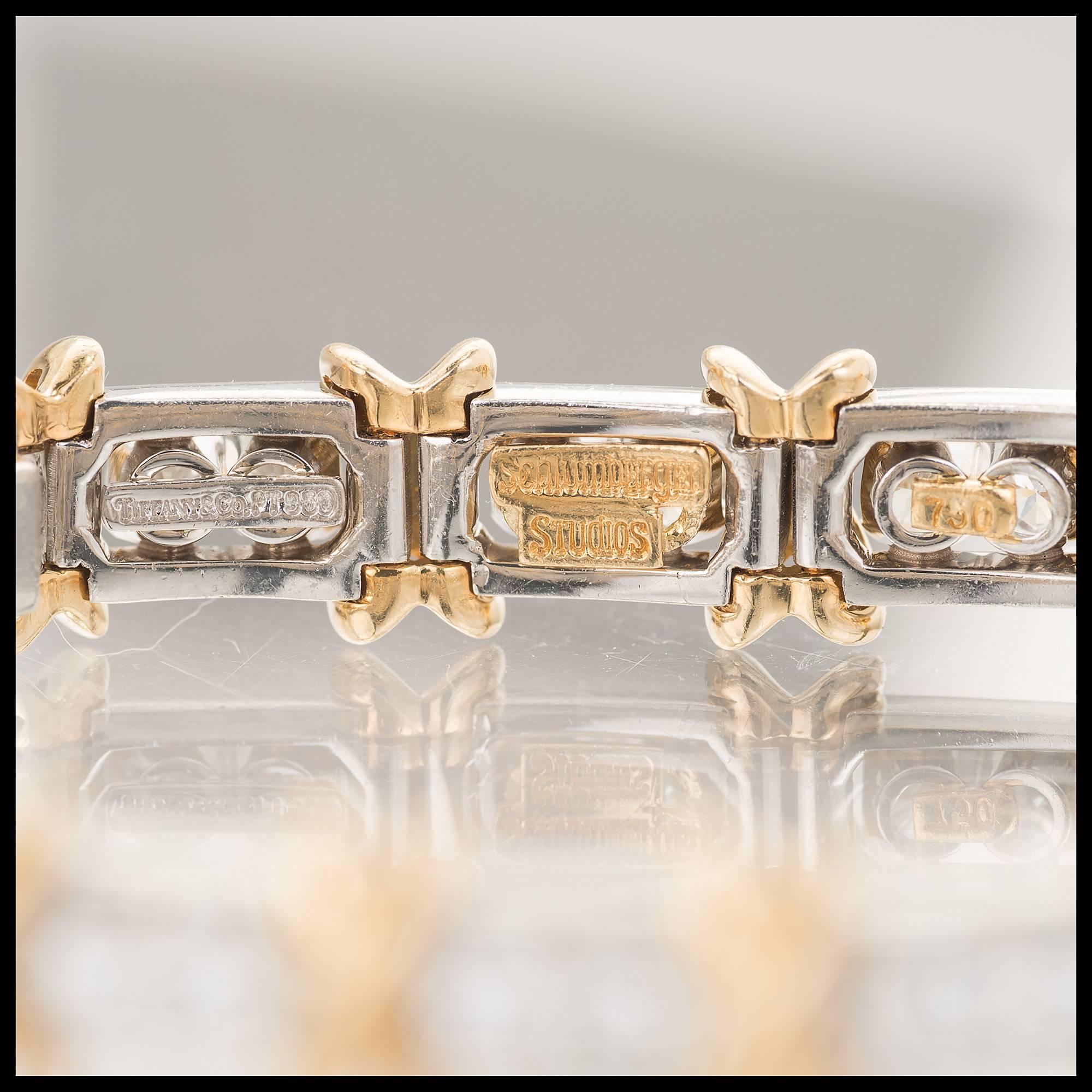 Round Cut Tiffany & Co. Schlumberger 2.95 Carat Diamond Platinum Gold Bracelet