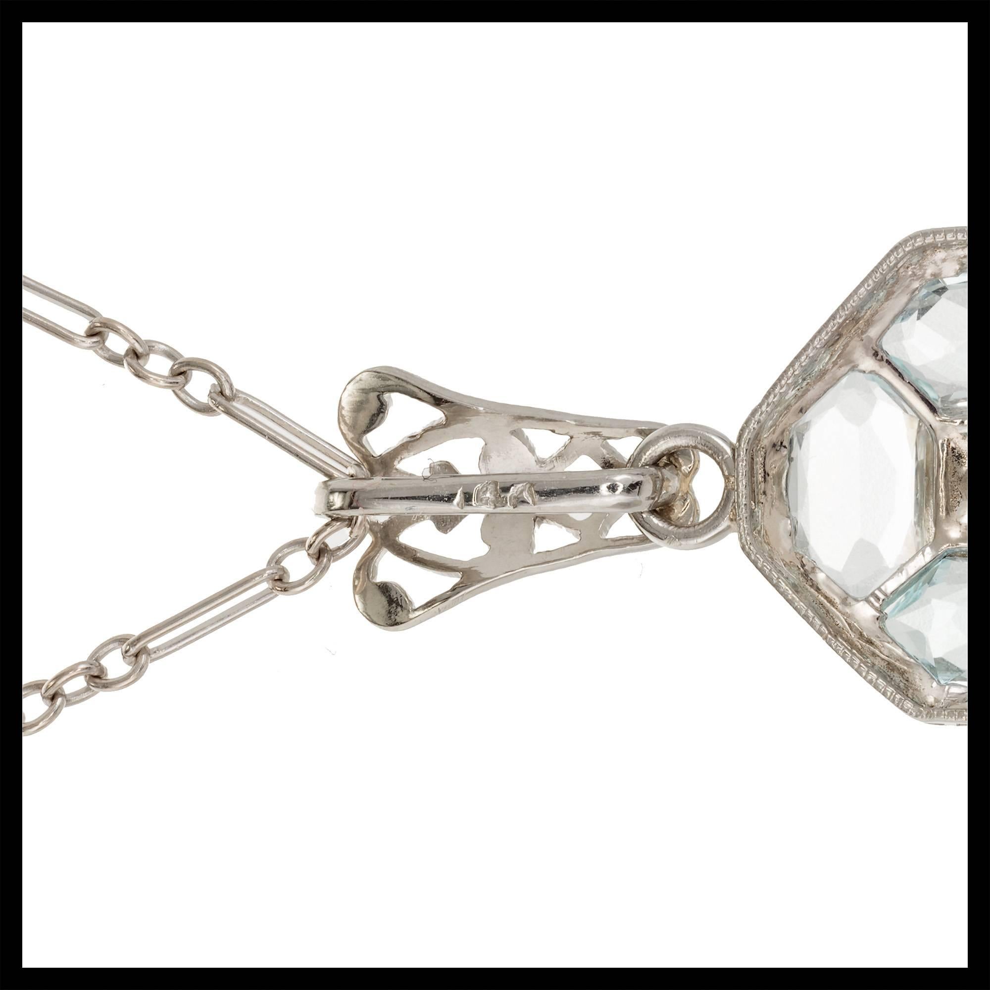 Women's Art Deco Aqua Dangle Gold Pendant Necklace