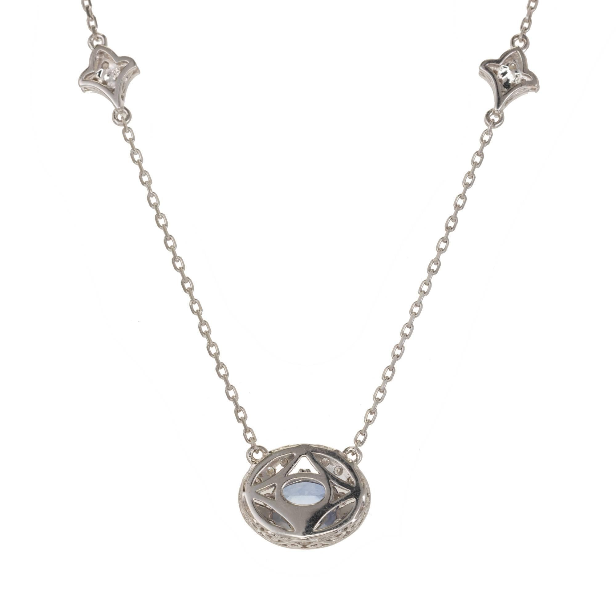 Oval Cut 1.00 Carat Oval Sapphire Diamond Gold Pendant Necklace