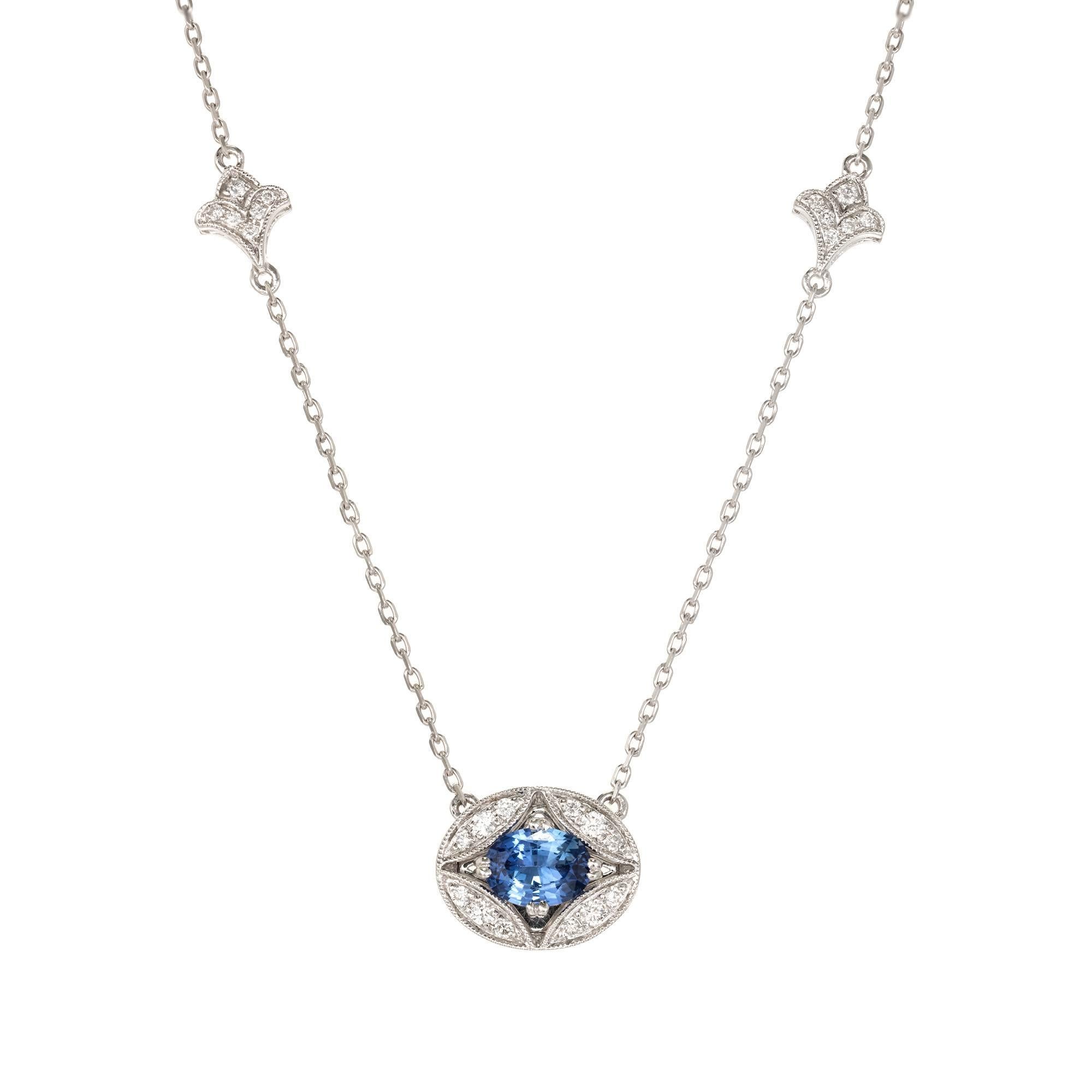 1.00 Carat Oval Sapphire Diamond Gold Pendant Necklace