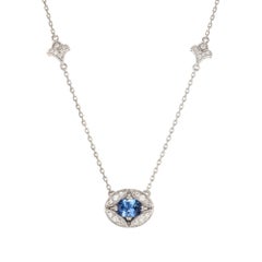 1.00 Carat Oval Sapphire Diamond Gold Pendant Necklace