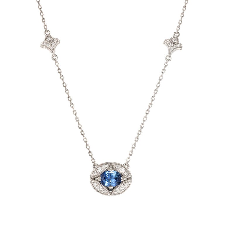 1.00 Carat Oval Sapphire Diamond Gold Pendant Necklace at 1stDibs