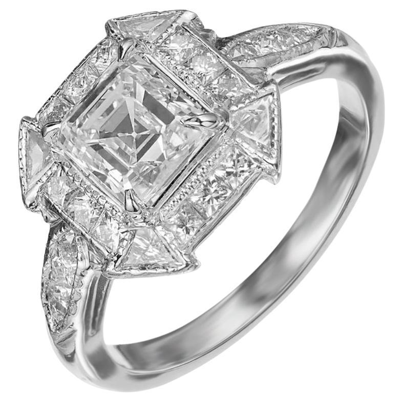 Peter Suchy GIA 1.21 Carat Asscher Cut Diamond Halo Platinum Engagement Ring