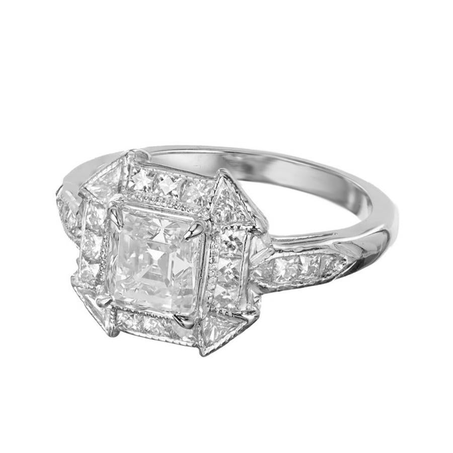 Taille Asscher Peter Suchy Bague de fiançailles en platine avec diamant taille Asscher de 1,21 carat en vente