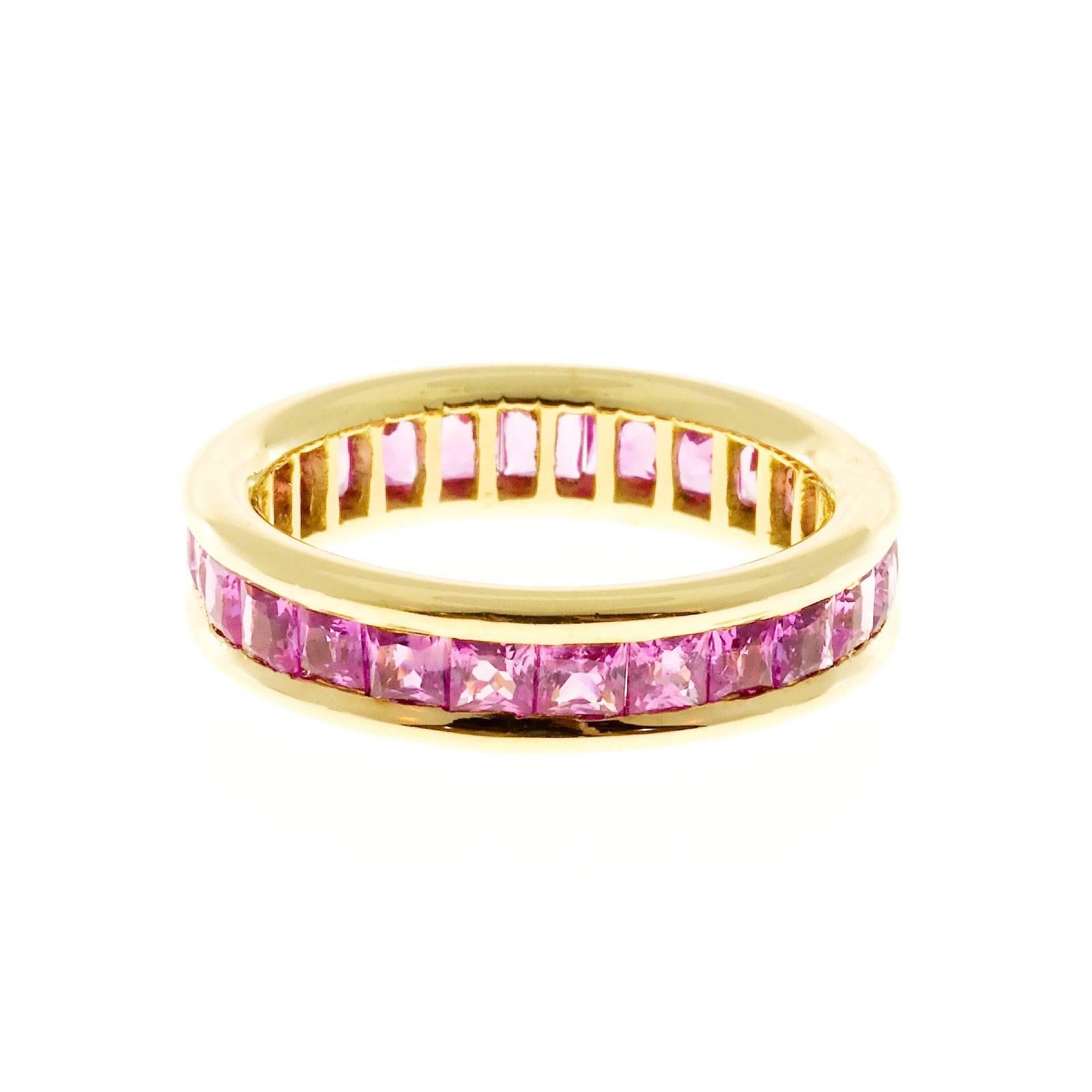 3.75 Carat Princess Cut Pink Sapphire Gold Eternity Band Ring For Sale ...
