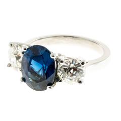 Peter Suchy Cornflower Blue Sapphire Diamond Three Stone Platinum Ring 10