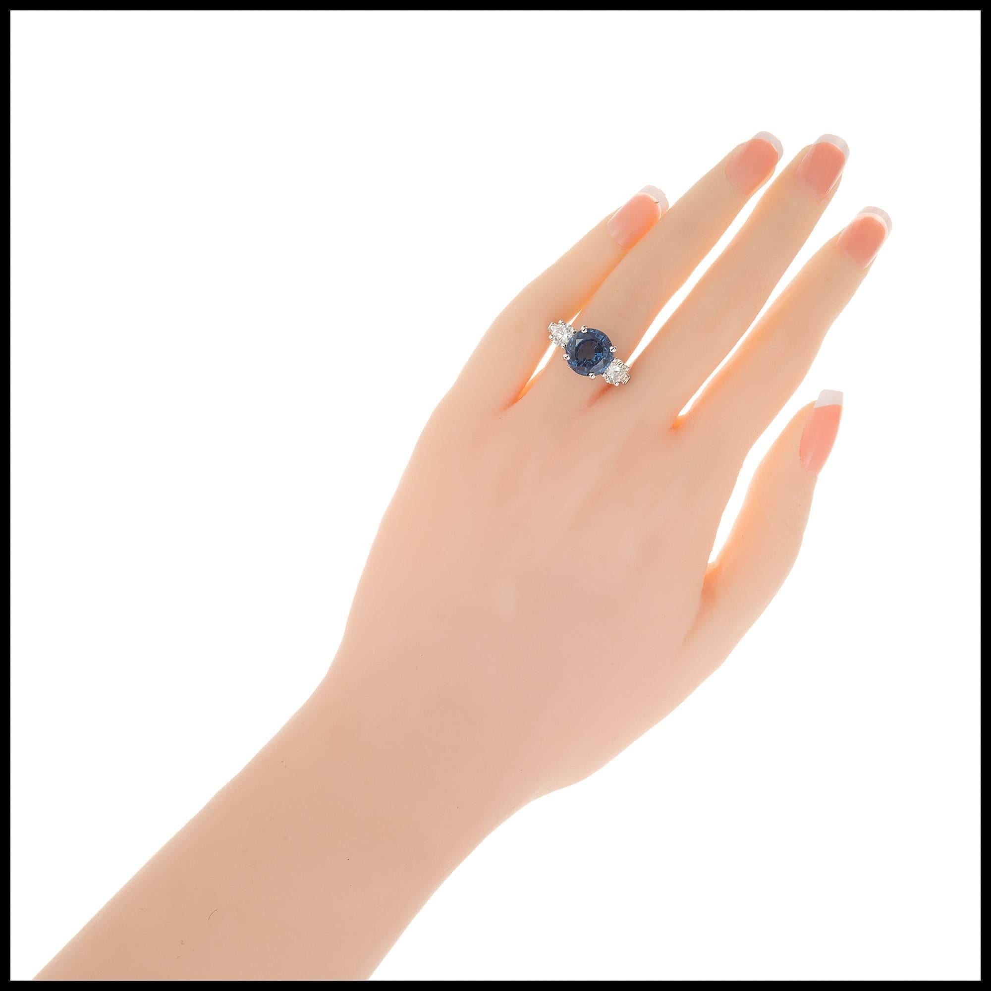 Round Cut Peter Suchy 4.17 Carat Natural Round Sapphire Diamond Platinum Engagement Ring