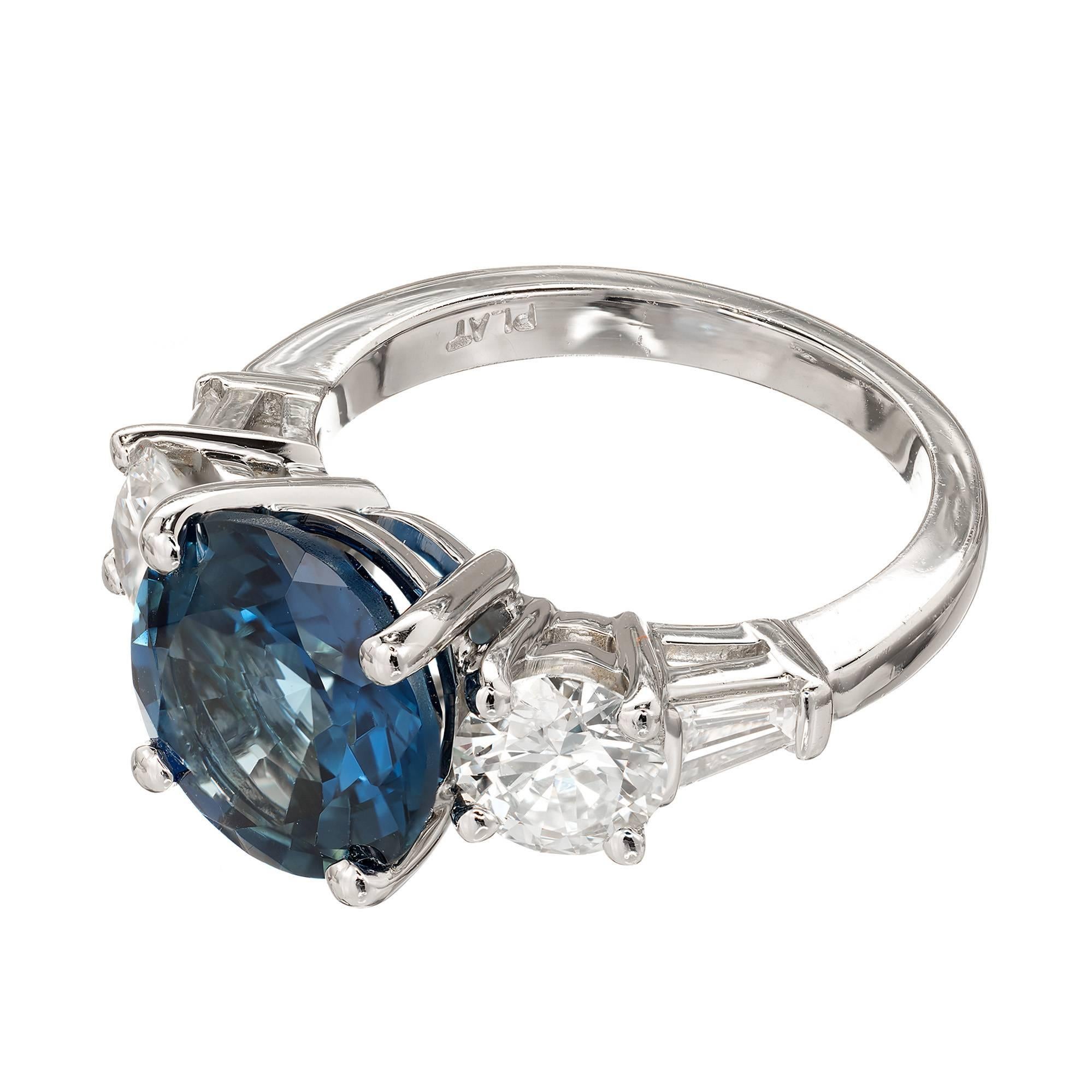 Women's Peter Suchy 4.17 Carat Natural Round Sapphire Diamond Platinum Engagement Ring