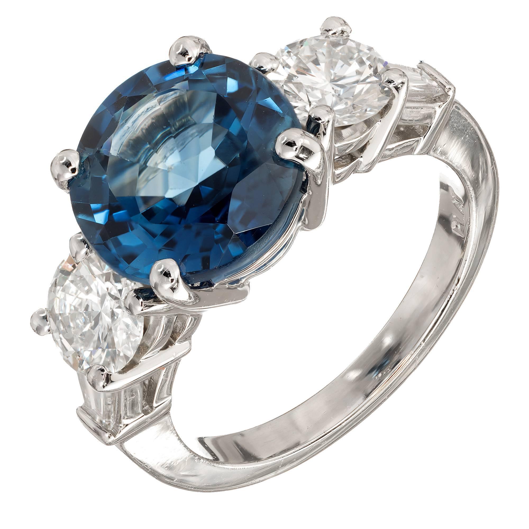 Peter Suchy 4.17 Carat Natural Round Sapphire Diamond Platinum Engagement Ring