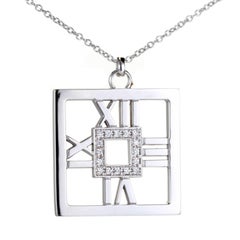 Tiffany & Co. .22 Carat Diamond Gold Square Atlas Pendant Necklace