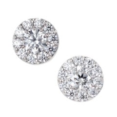 1.00 Carat Diamond Gold Halo Round Cluster Stud Earrings