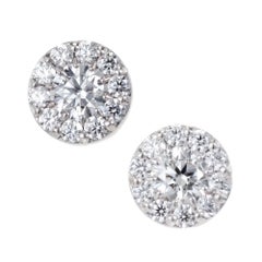 1.00 Carat Diamond Gold Halo Round Cluster Stud Earrings