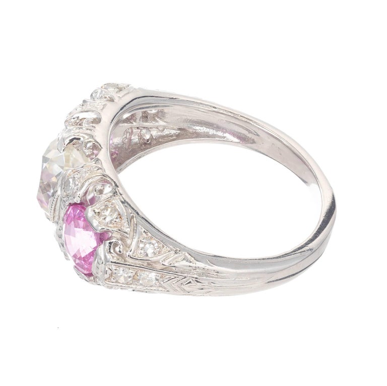 3 49 Carat Diamond Pink Shire Platinum Three Stone Old Mine Cut 3 49 Carat Diamond Pink Shire Platinum Three Stone Engagement Ring For