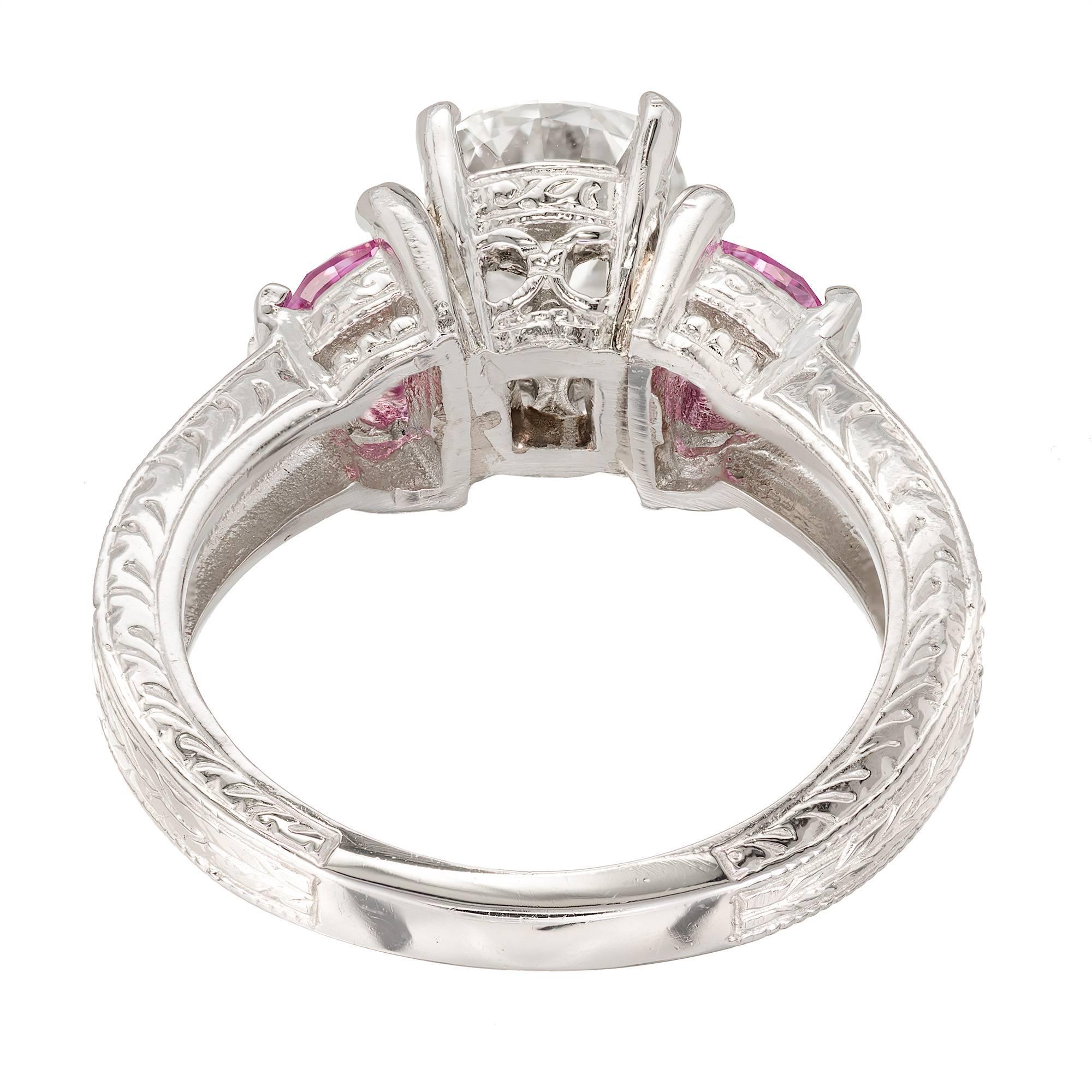 Women's Peter Suchy 1.55 Carat Diamond Pink Sapphire Platinum Engagement Ring For Sale