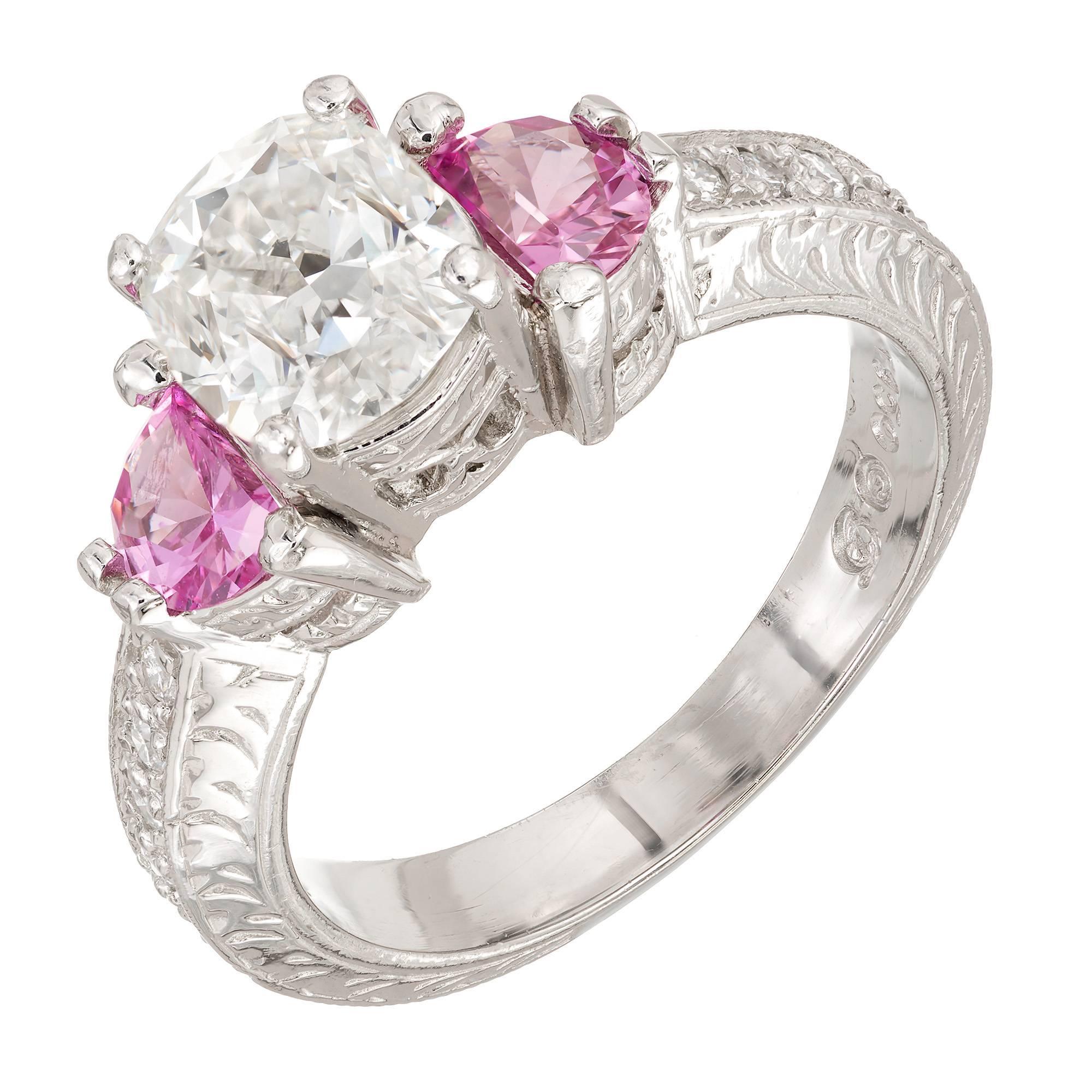 Peter Suchy Bague de fiançailles en platine avec diamant de 1,55 carat et saphir rose