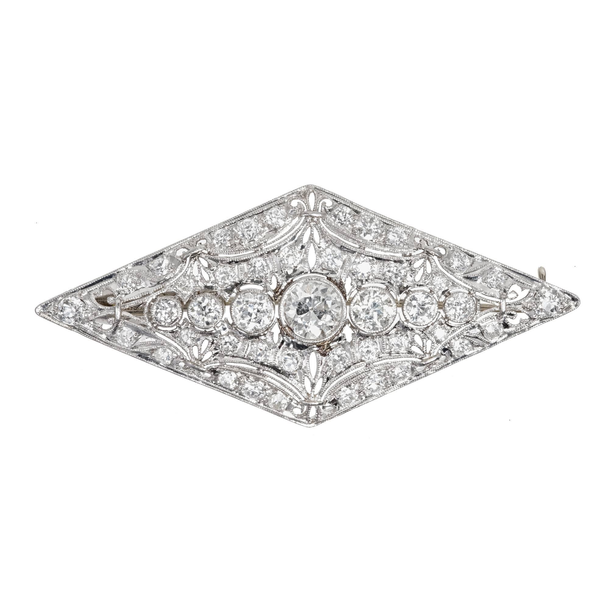 3,75 Karat Art Deco Alteuropäischer Diamant Platin Gold Brosche