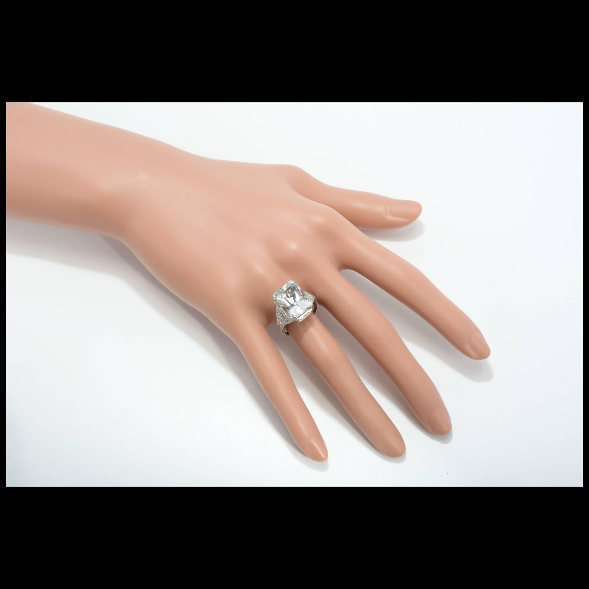 Art Deco Natural Aquamarine Diamond Platinum Ring 1