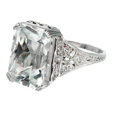 Antique Art Deco Natural Aquamarine Diamond Platinum Ring